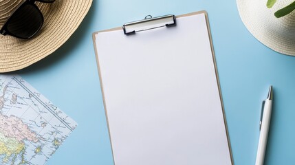 Travel Planning Essentials on Desk with World Map