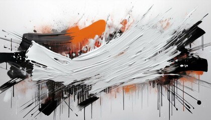 white brush stroke and graffiti spray on white background; abstract art collage; modern design