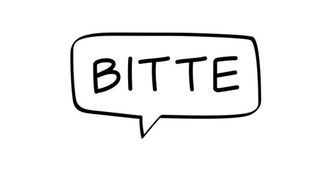 BITTE - Sprechblase mit deutschem Text, Wort in schwarz in schwarzer Blase isoliert auf weißem Hintergrund, Konzept, Vektor Illustration