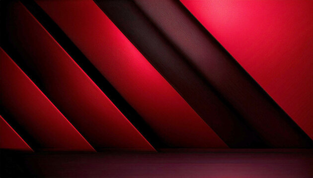 Abstract light pattern in red and black with a gradient and floor, wall, and metal texture. Soft tech diagonal background in black, dark, sleek, and modern.