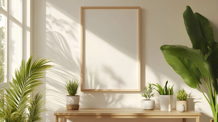 Mock up frame with minimal decor close up in home interior background