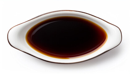 Bowl of Soy sauce isolated on white background with clipping path. Top view