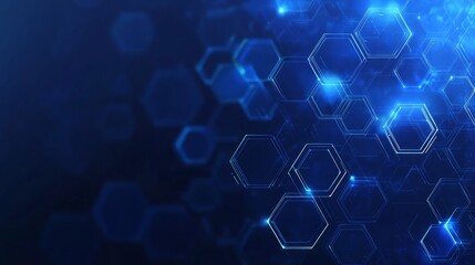 Abstract blue background with glowing hexagons.
