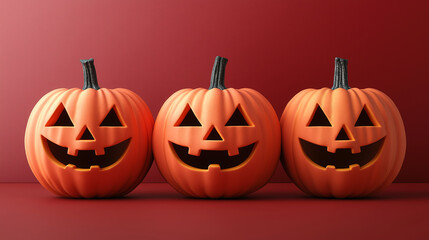 Three jack o lanterns in row. Halloween banner