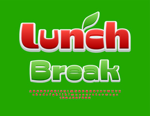 Vector eco banner Lunch Break. Stylish Red Font. Modern Alphabet Letters and Numbers set.