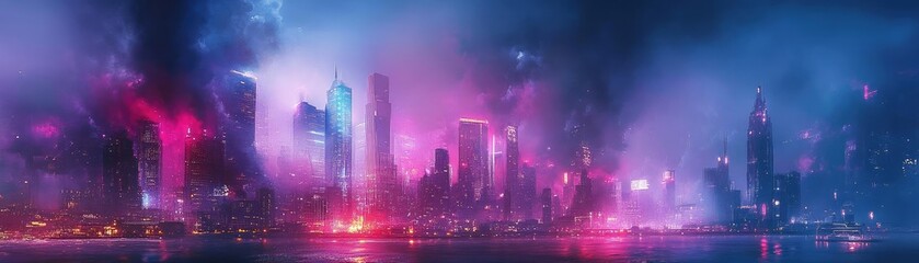 Obraz premium Side view of a fantastical city merging with advanced technology