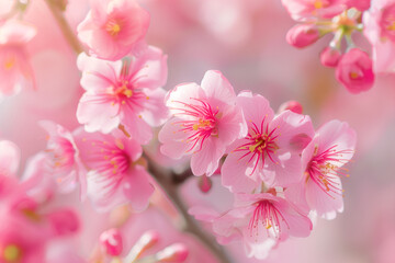 Obraz premium Close-Up of Beautiful Sakura Blossoms Background