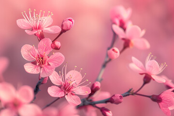 Obraz premium Close-Up of Beautiful Sakura Blossoms Background