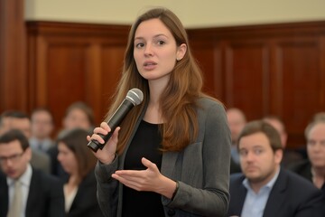 Young woman speaks passionately at a congressional hearing advocating for policy changes in Washington D.C. in 2023