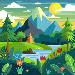 landscape with mountains and forest