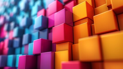 Obraz premium Vibrant 3D blocks arranged in a captivating pattern, showcasing a spectrum of colors, creating a dynamic and visually stunning abstract composition.