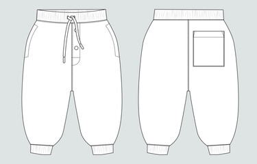 Sweatpants technical drawing fashion flat sketch vector illustration template for kids