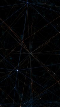 Motion graphic of Blue and orange dot and line connection with polygonal technology vertical abstract background