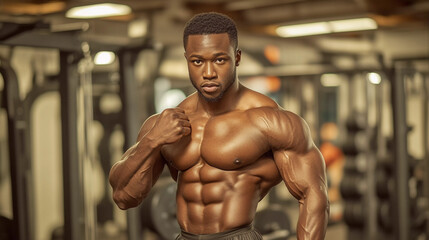 Muscular bodybuilder in the gym
