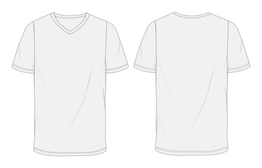 V- neck Short sleeve t shirt technical drawing vector illustration template front and back views