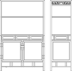 Vector sketch illustration of traditional Chinese ethnic classic old cupboard home furniture design silhouette with carvings