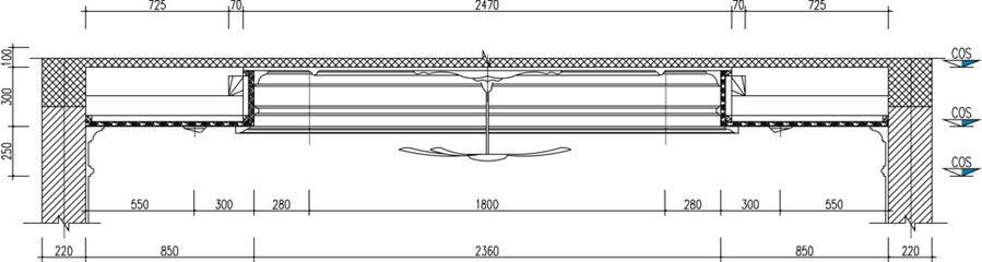 Vector sketch illustration of the silhouette of the architectural engineering design of the interior of the ceiling of a vintage classic house with a size scale