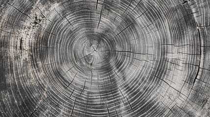 Ciepły szary odcień ściętego drewna, ukazujący bogate detale i tekstury pnia drzewa. 