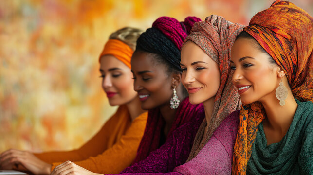 A colorful depiction of a global team gathered around a table, working on a project. Each team member brings their own unique cultural perspective, with symbols of their heritage s