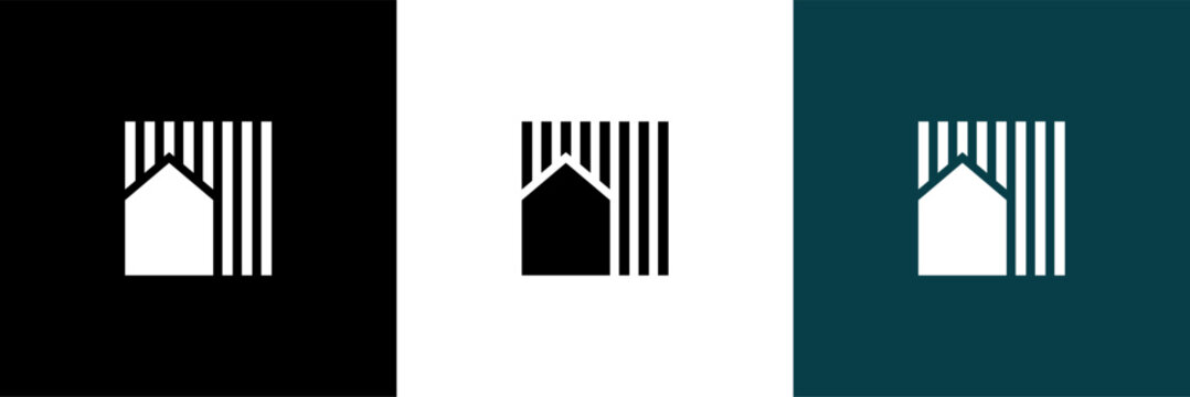 Simple minimalist house logo featuring clean lines and geometric shapes, perfect for modern architecture, real estate, or home-related businesses. Stylish, elegant, and contemporary design