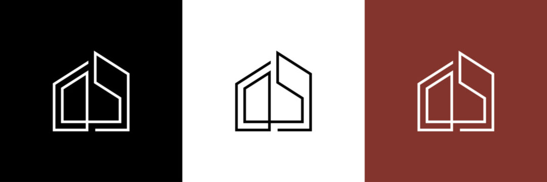 Simple minimalist house logo featuring clean lines and geometric shapes, perfect for modern architecture, real estate, or home-related businesses. Stylish, elegant, and contemporary design