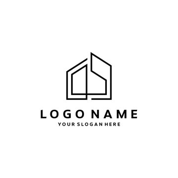 Simple minimalist house logo featuring clean lines and geometric shapes, perfect for modern architecture, real estate, or home-related businesses. Stylish, elegant, and contemporary design