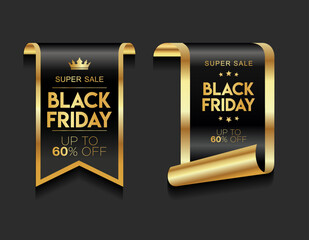 Black Friday golden luxury label premium quality certificate ribbons vector illustration 