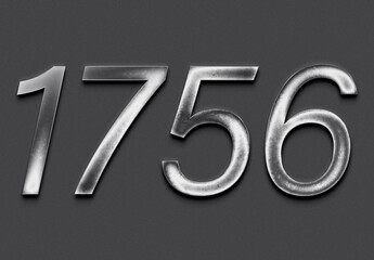 Chrome metal 3D number design of 1756 on grey background.