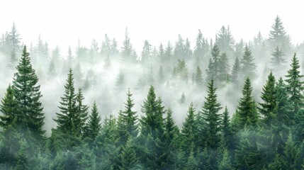 Obraz premium Misty Mountain Forest with Green Pine Trees