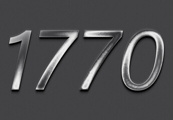 Chrome metal 3D number design of 1770 on grey background.
