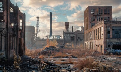 Fototapeta premium Ghostly ruins of a once-thriving industrial hub, 4K hyperrealistic photo