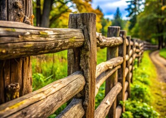 Naklejka premium The detailed close-up of a rustic wooden fence highlights unique textures and grain patterns, offering inspiration for outdoor decor that embraces nature's charm and warmth.