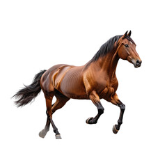 Obraz premium Powerful Brown Horse Galloping Isolated on a Transparent Background