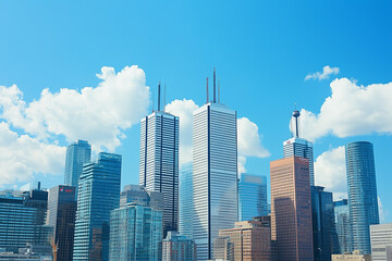 Obraz premium Skyscrapers Under Blue Sky and White Clouds