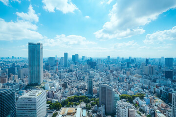 Obraz premium Skyscrapers Under Blue Sky and White Clouds