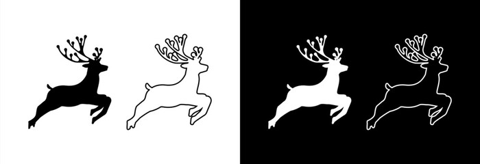 Deer running, silhouette of deer on white and black background.