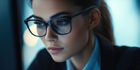 Fototapeta premium Woman looking out window with glasses