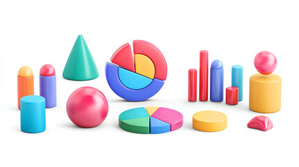 pie chart 3d icons and objects collection, in cartoon style