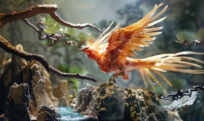 Obraz premium Elegant Phoenix Rejuvenation Display, 4K hyperrealistic photo