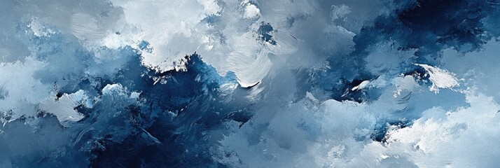 Brush marks layered to create a cloudy, atmospheric texture in cool shades of blue and gray