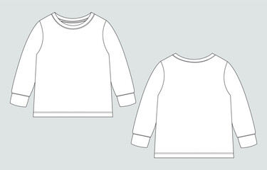 T shirt tops technical drawing fashion flat sketch vector illustration template for baby girls