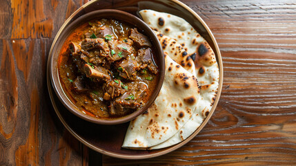 Mutton curry with roti top view