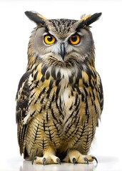 Obraz premium Bukarit eagle owl, full length, looking forward, isolated on white background