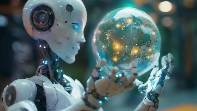 video of splendid fortune teller ai robot is gazing into the future using a mystical crystal ball