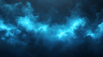 Realistic thunder light and blue smoke cloud bottom frame. Mysterious lightning glow border wide panoramic element