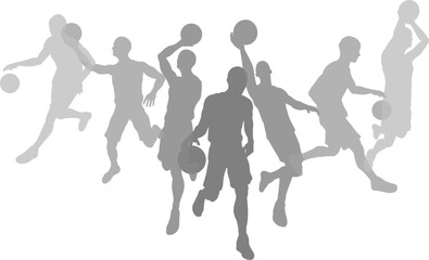 Silhouette basketball player set. Active sports people healthy players fitness silhouettes concept.