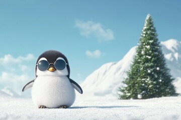 Trendy Penguin Chick in Sunglasses in Winter Scene