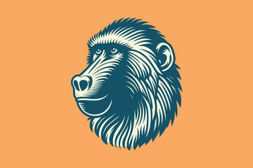 Baboon monkey portrait. Logo, emblem. Old vintage retro illustration © Victoria