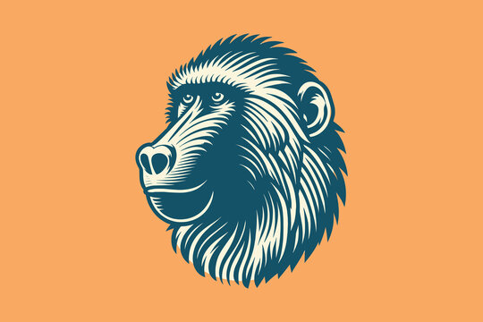 recommend clip art: Baboon monkey portrait. Logo, emblem. Old vintage retro illustration