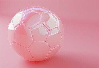 Minimalistic Pink Soccer Ball in Isometric View with Pastel Colors.